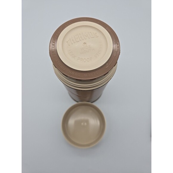 Vintage King-Seeley Metal Thermos 10 oz  Wide Mouth Tan & Brown Striped #6263 - Picture 9 of 12